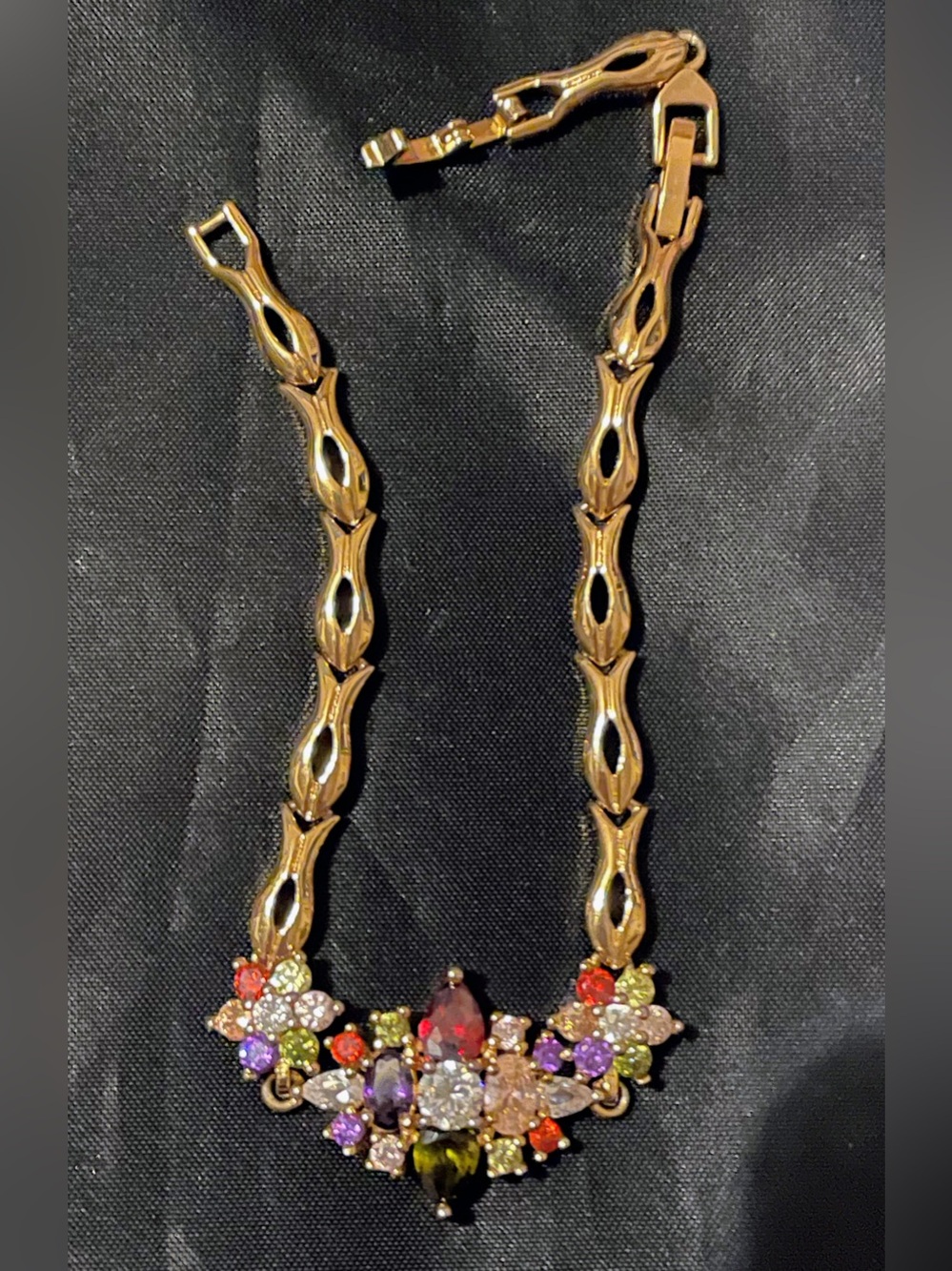Gold-Plated Multicolor Crystal Floral Bracelet Adjustable 8” to 7”